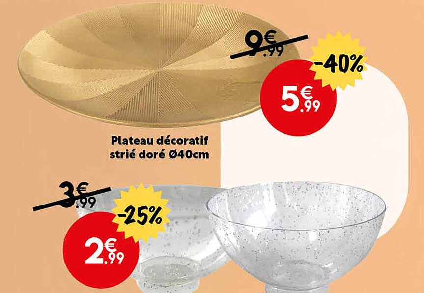 plateau décoratif strié doré ø40 cm