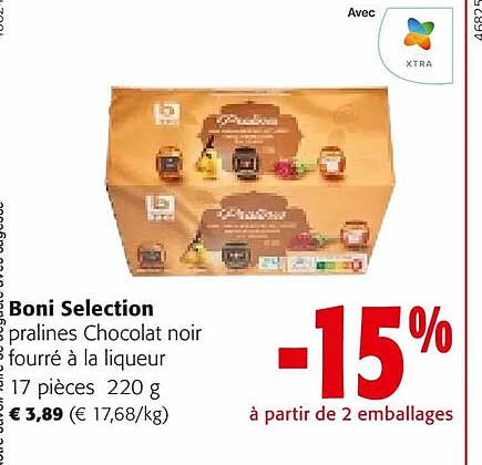 Pralines Chocolat Noir Fourré à La Liqueur Boni Selection