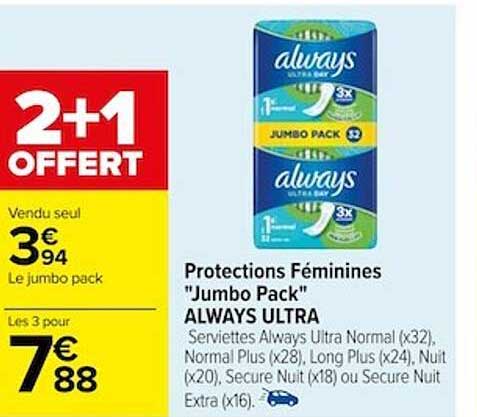 protections féminines "jumbo pack" always ultra