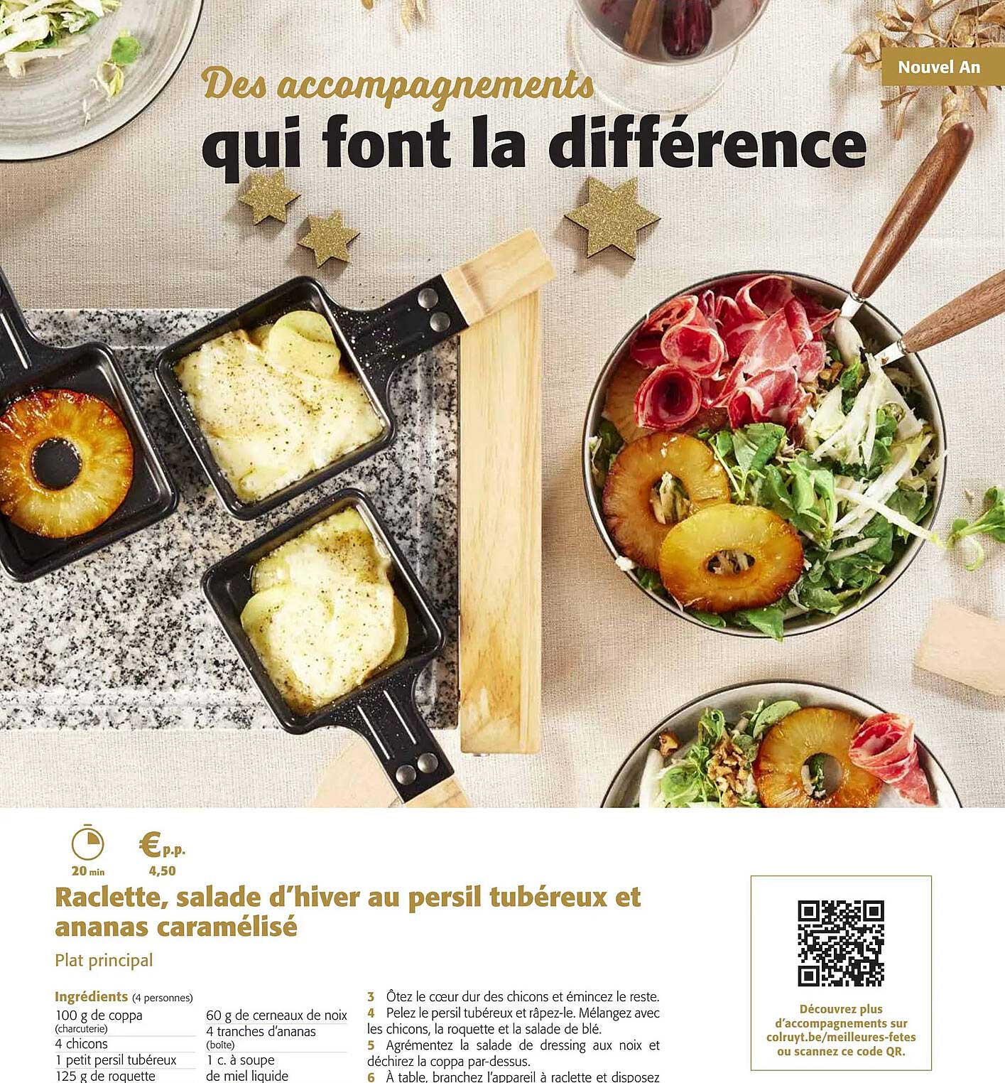 raclette, salade d'hiver au persil tubéreux et ananas caramélisé