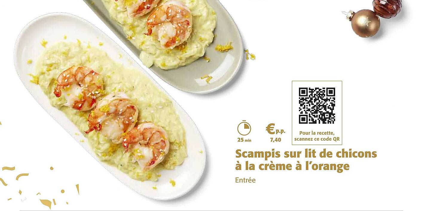 scampis sur lit de chicons à la crème à l'orange