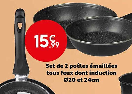 set de 2 poêles émaillées tous feux dont induction ø20 et 24 cm