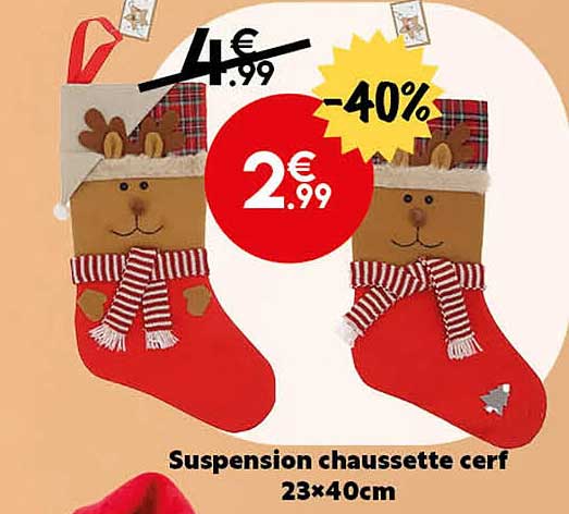 suspension chaussette cerf 23 x 40 cm