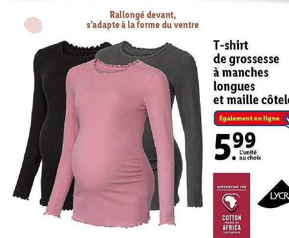 t-shirt de grossesse à manches longues et maille côtelée