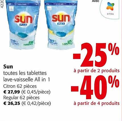 tablettes lave-vaisselle all in 1 sun, regular