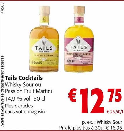tails cocktails whisky sour ou passion fruit martini 14,9 % vol.