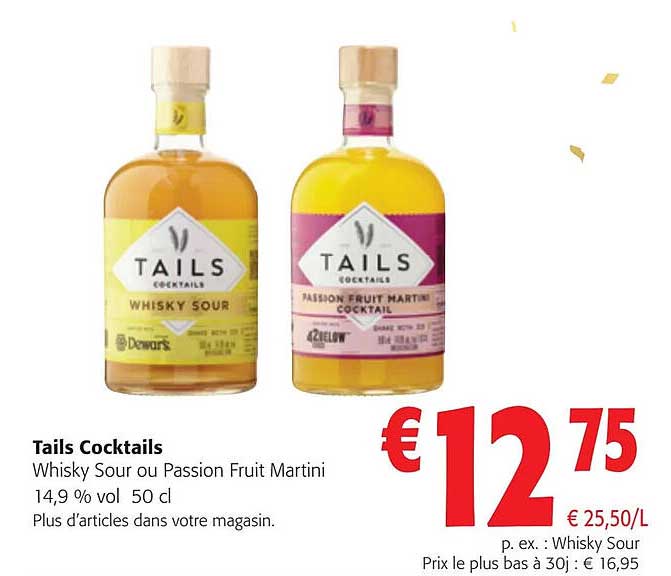 tails cocktails whisky sour ou passion fruit martini 14,9% vol.