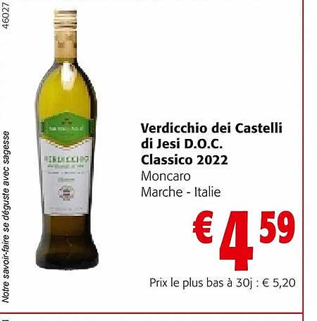 verdicchio dei castelli di jesi d.o.c. classico 2022 moncaro marche - italie