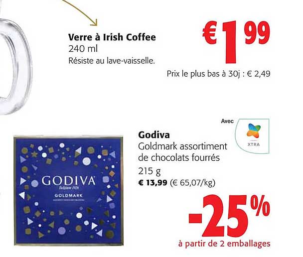 verre à irish coffee ou godiva goldmark assortiment de chocolats fourrés