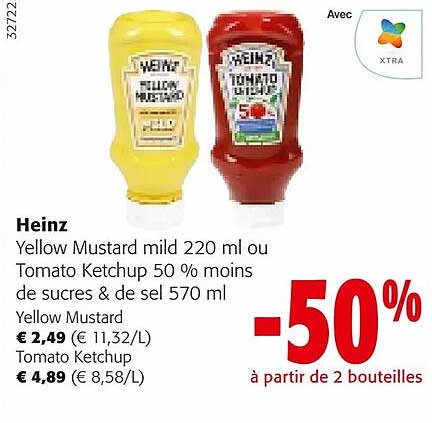 yellow mustard mild ou tomato ketchup 50% moins de sucres & de sel heinz