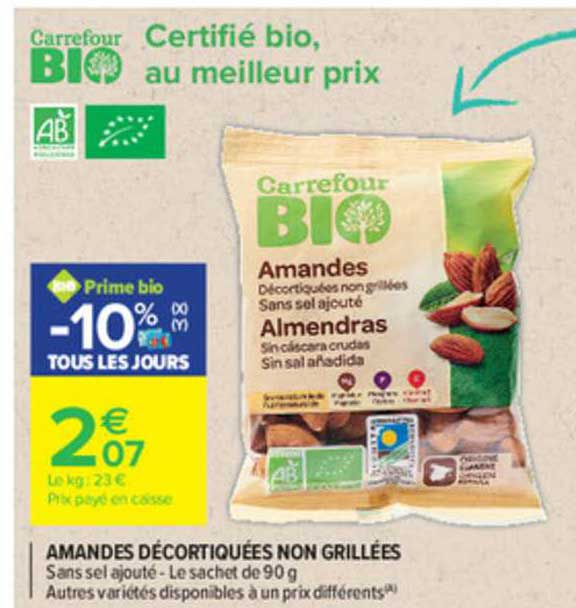 amandes décortiquées non grillées