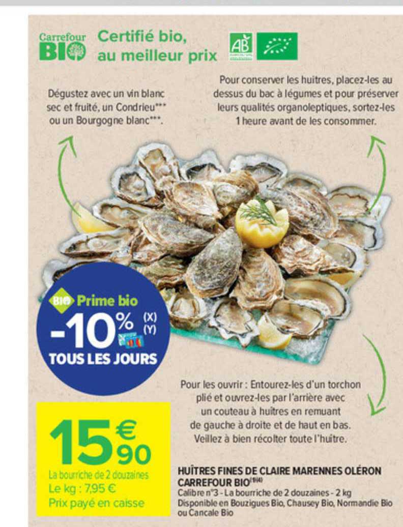 huîtres fines de claire marennes oléron carrefour bio