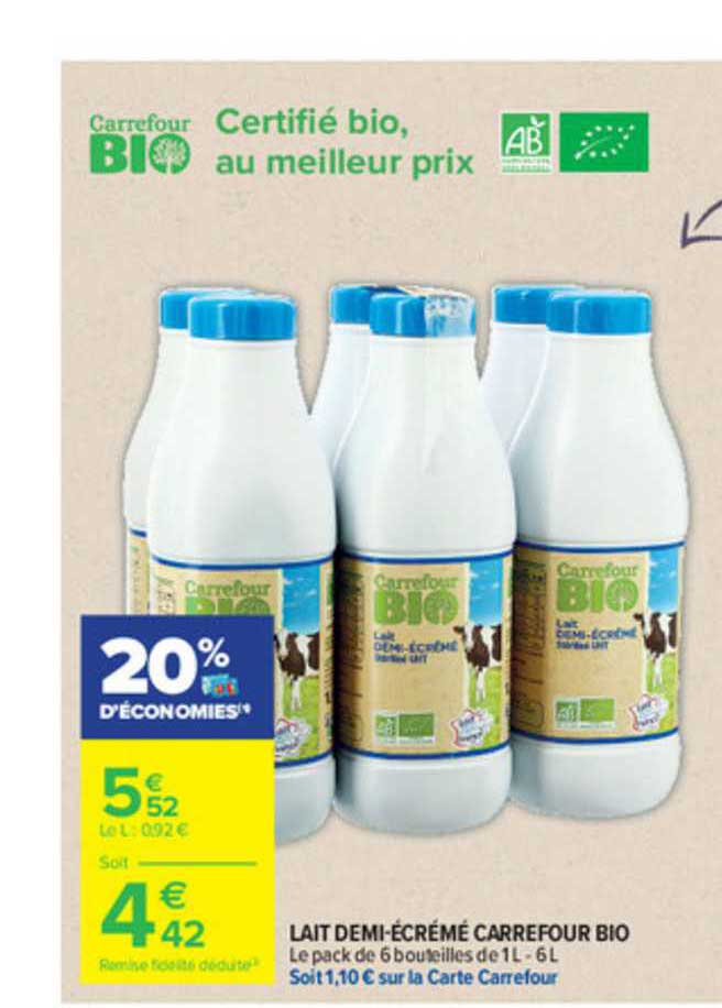 lait demi-écrémé carrefour bio