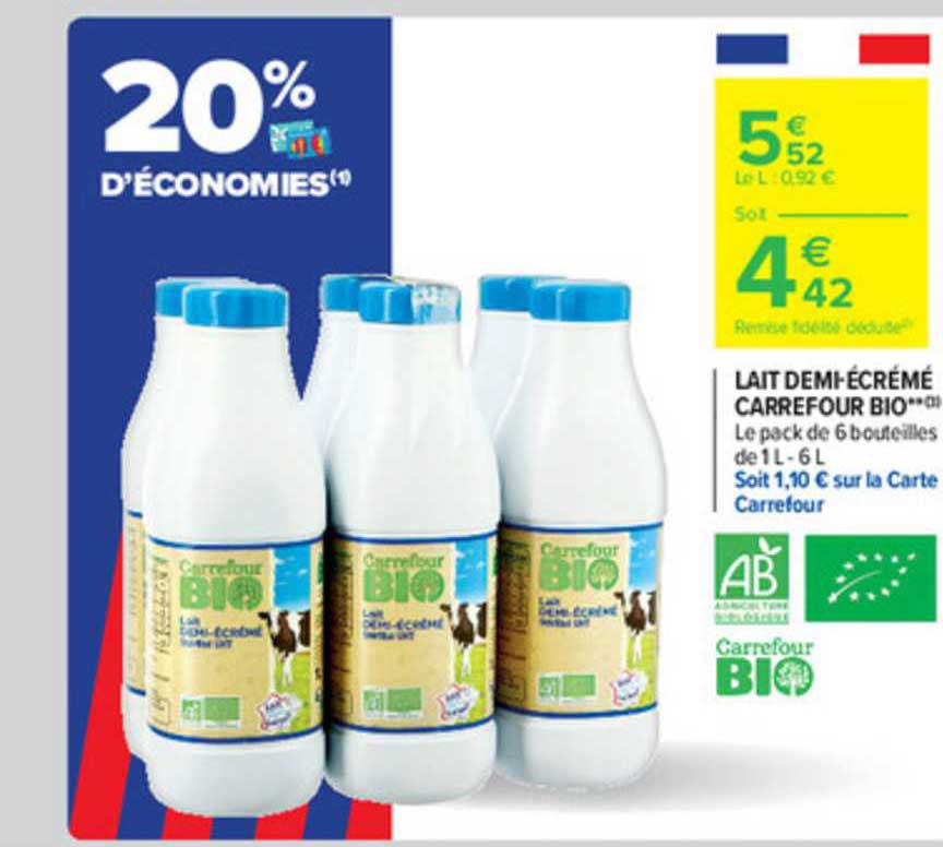 lait demi-écrémé carrefour bio