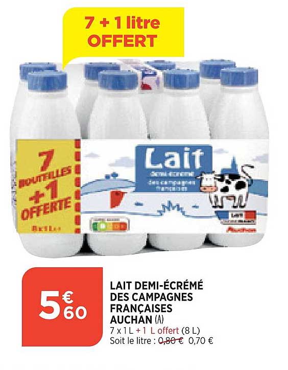 lait demi-écrémé des campagnes françaises auchan