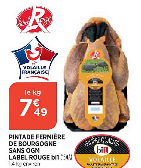 pintade fermière de bourgogne sans ogm label rouge bi1