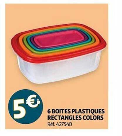 6 boîtes plastiques rectangles colors