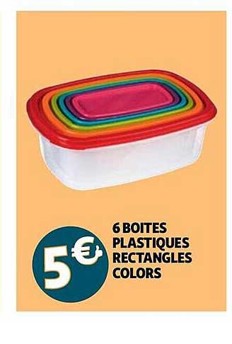 6 boîtes plastiques rectangles colors