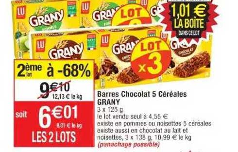 barres chocolat 5 céréales grany