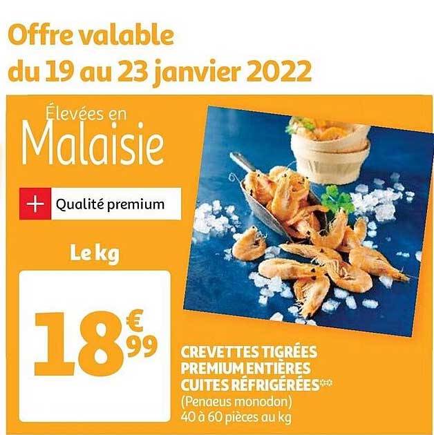 crevettes tigrées premium entières cuites réfrigérées