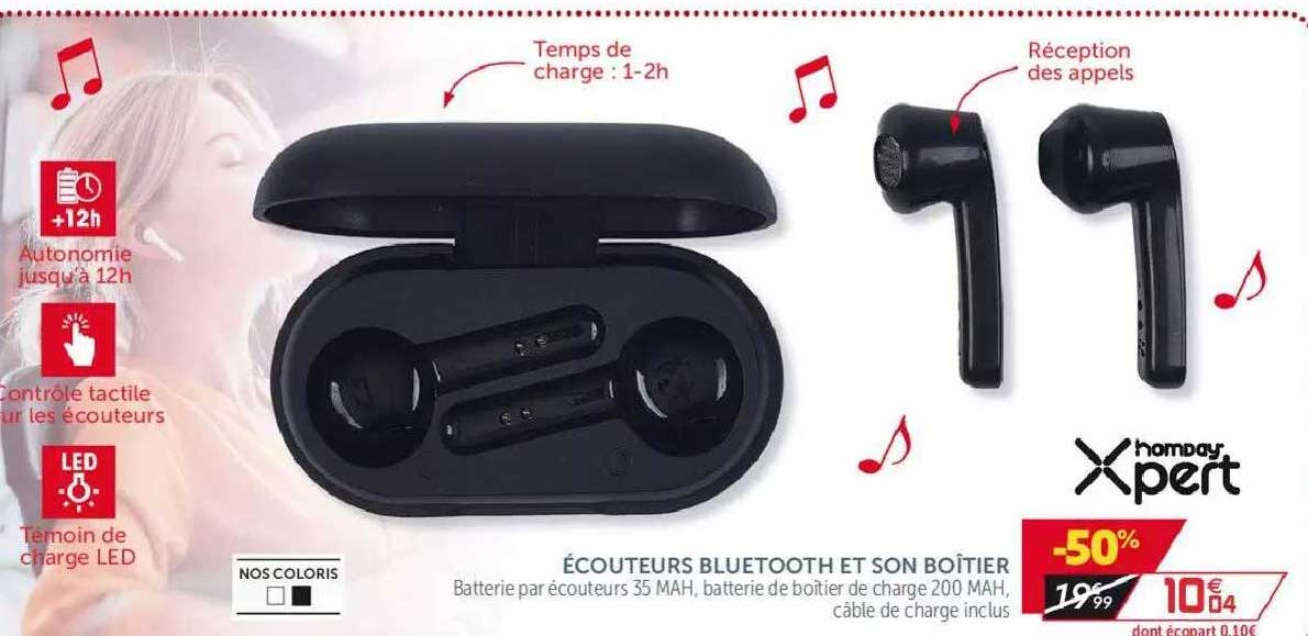 écouteurs bluetooth et son boîtier hombay xpert