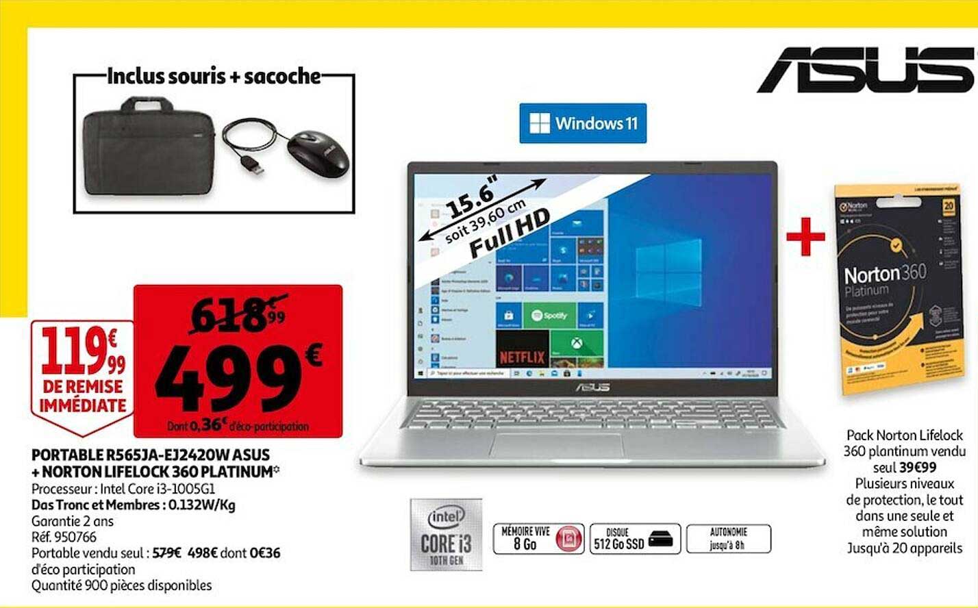 portable r565ja-ej2420w asus + norton lifelock 360 platinum