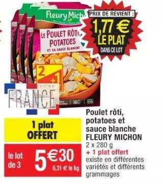 poulet rôti, potatoes et sauce blanche fleury michon