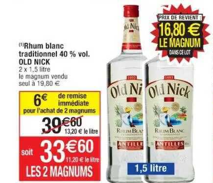 rhum blanc traditionnel 40% vol. old nick