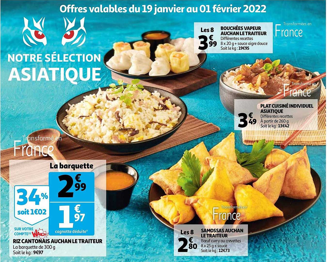 Riz Cantonais Auchan Le Traiteur, Samossas Auchan Le Traiteur, Plat Cuisiné Individuel Asiatique