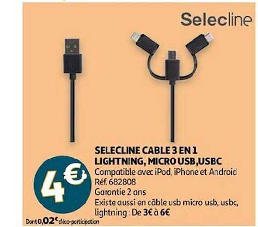 selecline câle 3 en 1 lightining, micro usb, usbc