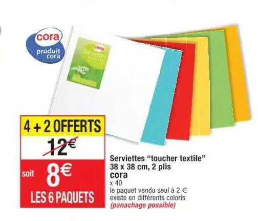 serviettes "toucher textile" 38 x 38 cm, 2 plis cora