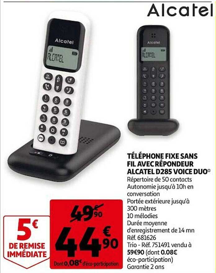 téléphone fixe sans fil avec répondeur alcatel d285 voice duo