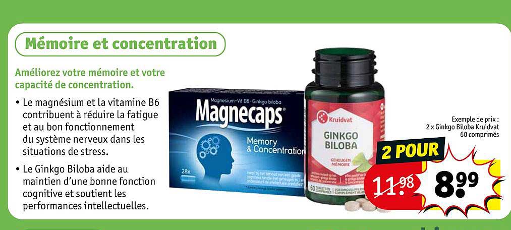 2x ginkgo biloba kruidvat 60 comprimés