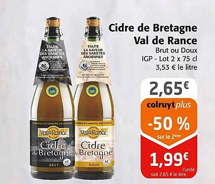 cidre de bretagne val de rance brut ou doux igp