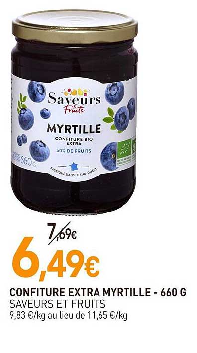 Confiture Extra Myrtille - Saveurs Et Fruits - 660 G
