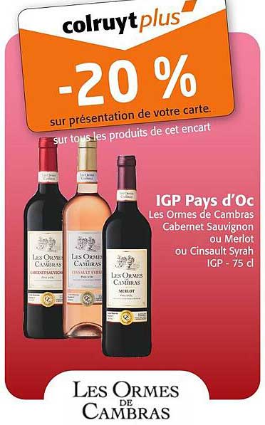 igp pays d'oc les ormes de cambras cabernet sauvignon ou merlot ou cinsault syrah igp