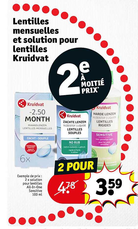 lentilles mensuelles et solution pour lentilles kruidvat