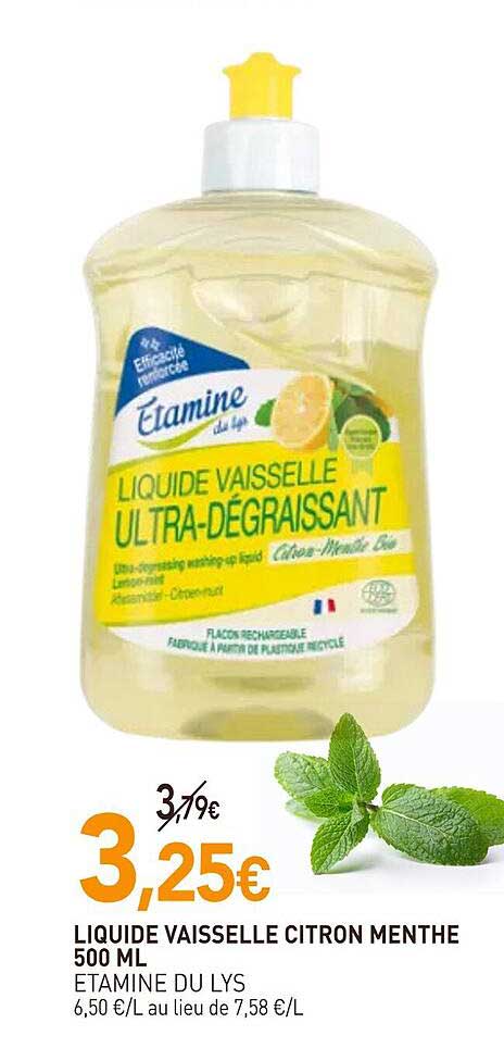 liquide vaisselle citron menthe étamine dy lys - 500 ml