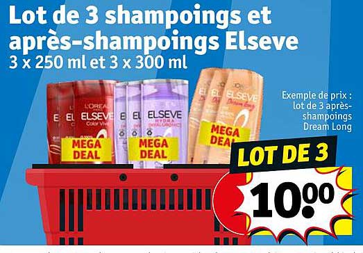 lot de 3 shampoings et après-shampoings elsève