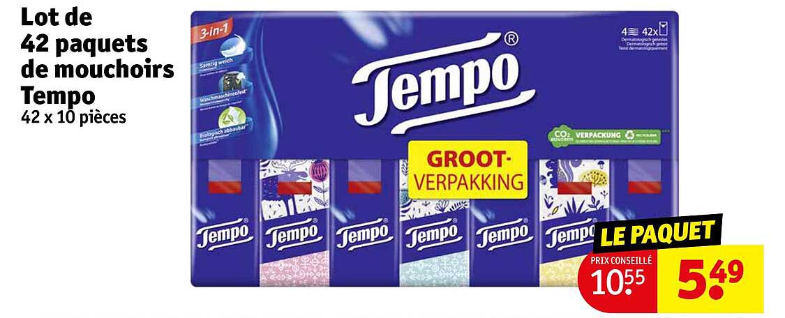 lot de 42 paquets de mouchoirs tempo