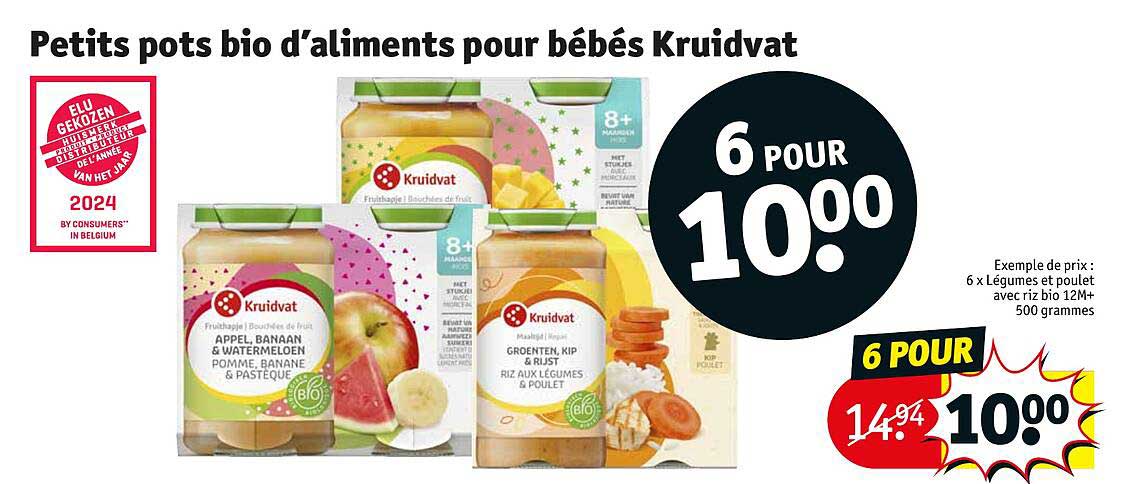 petits pots bio d'aliments pour bébés kruidvat