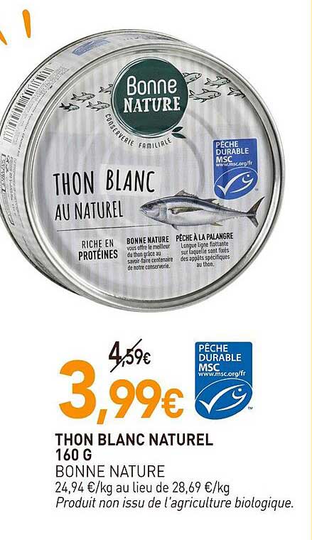 thon blanc naturel bonne nature - 160 g