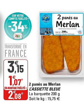 2 panés au merlan l'assiette bleue