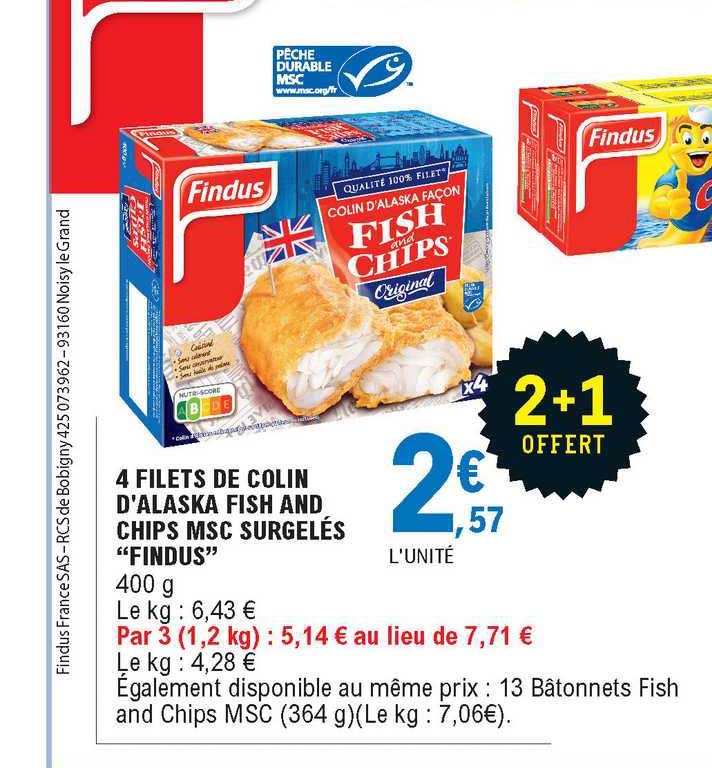 4 filets de colin d'alaska fish and chips msc surgelés "findus"