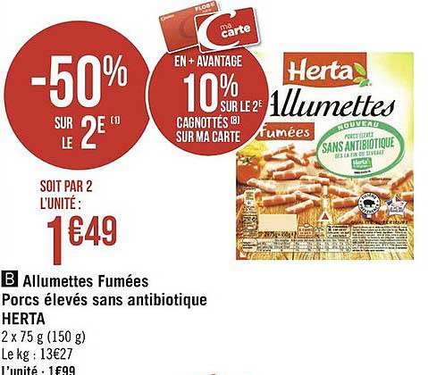 allumettes fumées porcs élevés sans antibiotique herta