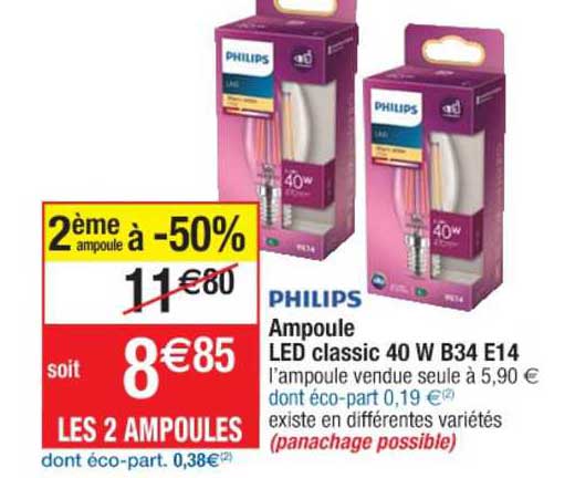 ampoule led classic 40 w b34 e14 philips