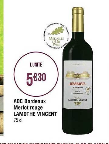 Aoc Bordeaux Merlot Rouge Lamoth Vincent