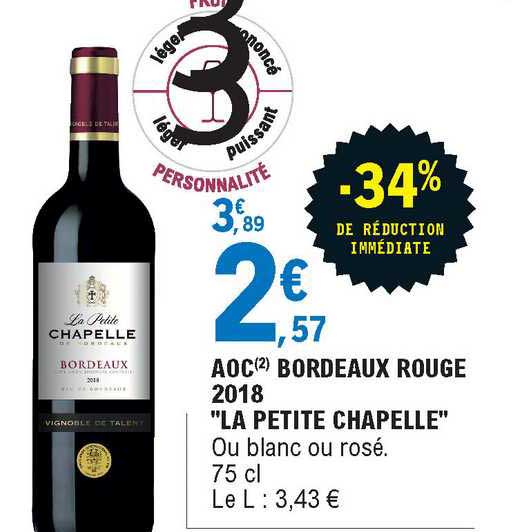 aoc bordeaux rouge 2018 "la petite chapelle"