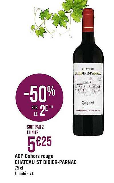 Aop Cahors Rouge Château St Didier Parnac -50% Sur Le 2è