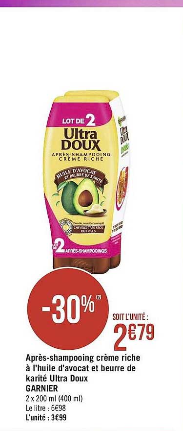 après-shampooing crème riche à l'huile d'avocat et beurre de karité ultra doux garnier
